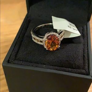 NIB Sterling Silver Citrine Created Sapphire Ring